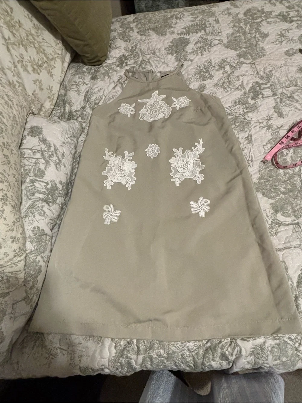 Victoria Beckham x Target girls sz XL khaki sage mist sundress floral appliqués
